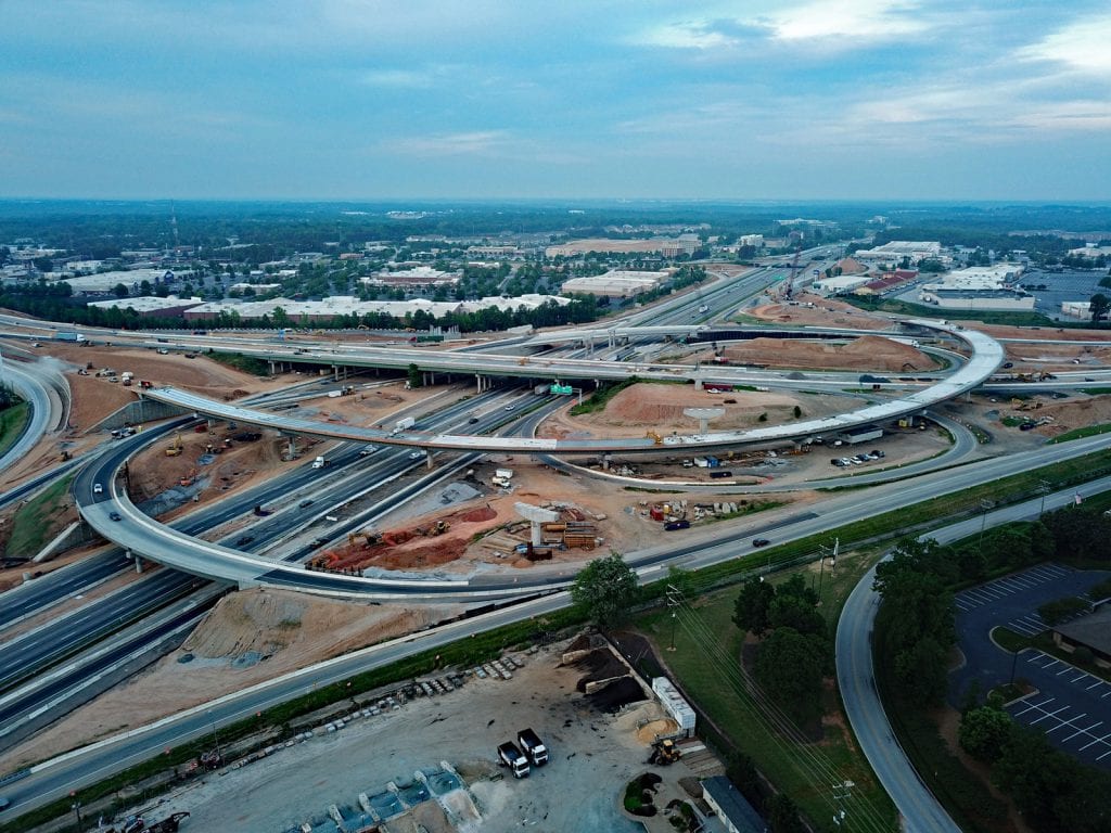 Aerial of Bridge and Highway Construction in Greenville, SC